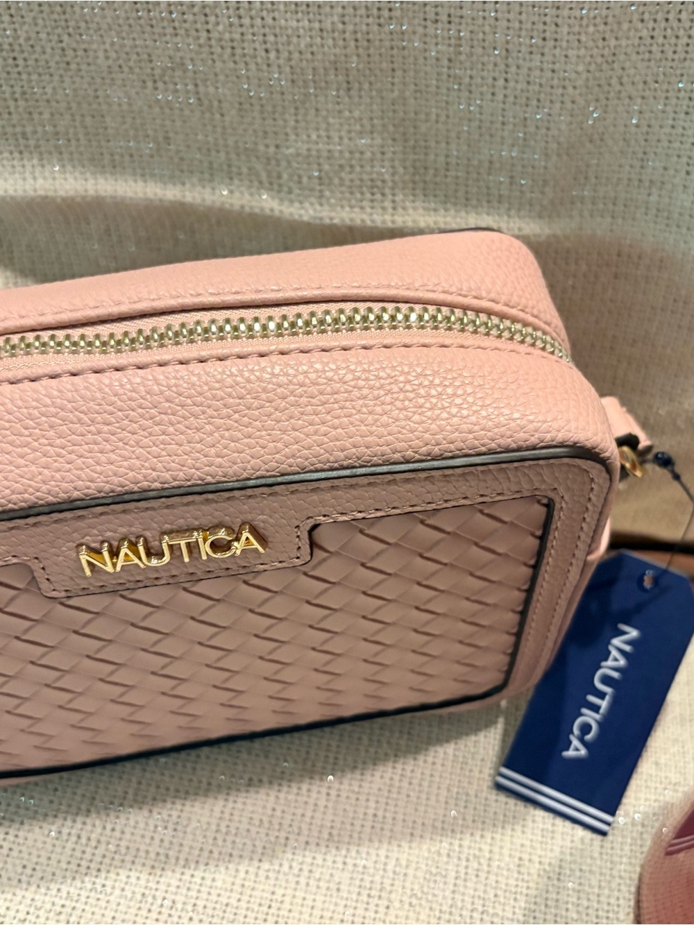 Nautica Blush Light Pink Woven Crossbody Bag - Picture 2 of 11